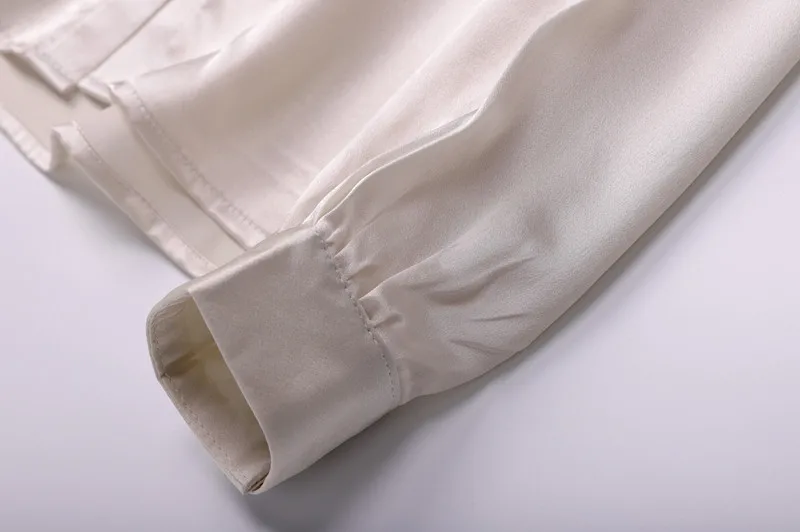 100% натуральный шелк блузки OL сплошной цвет длинный рукав натуральный шелк галстук-бабочка Блузка Топы Для Женская офисная одежда рубашки