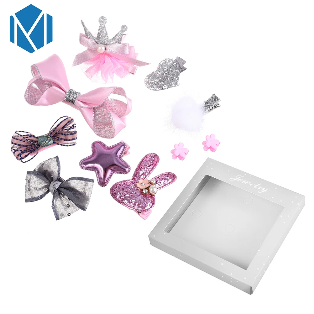 

M MISM 1 Sst=10 Pcs New Design Lovely Crown/ Heart Headwear Set With Box For Princess Girls Gift Party Hair Clips Accessories
