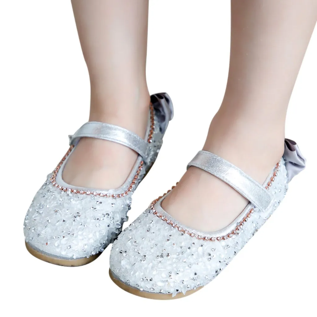 Детская повседневная обувь для маленьких девочек с украшением в виде кристаллов; новая детская обувь для мальчиков и девочек; одежда для принцесс - Цвет: Серебристый