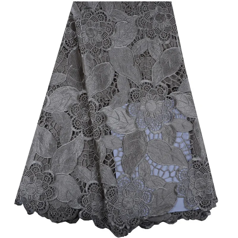 Африканская кружевная ткань черного цвета, 5 ярдов, гипюровая кружевная ткань, высокое качество, африканская кружевная ткань для свадебных платьев S1015