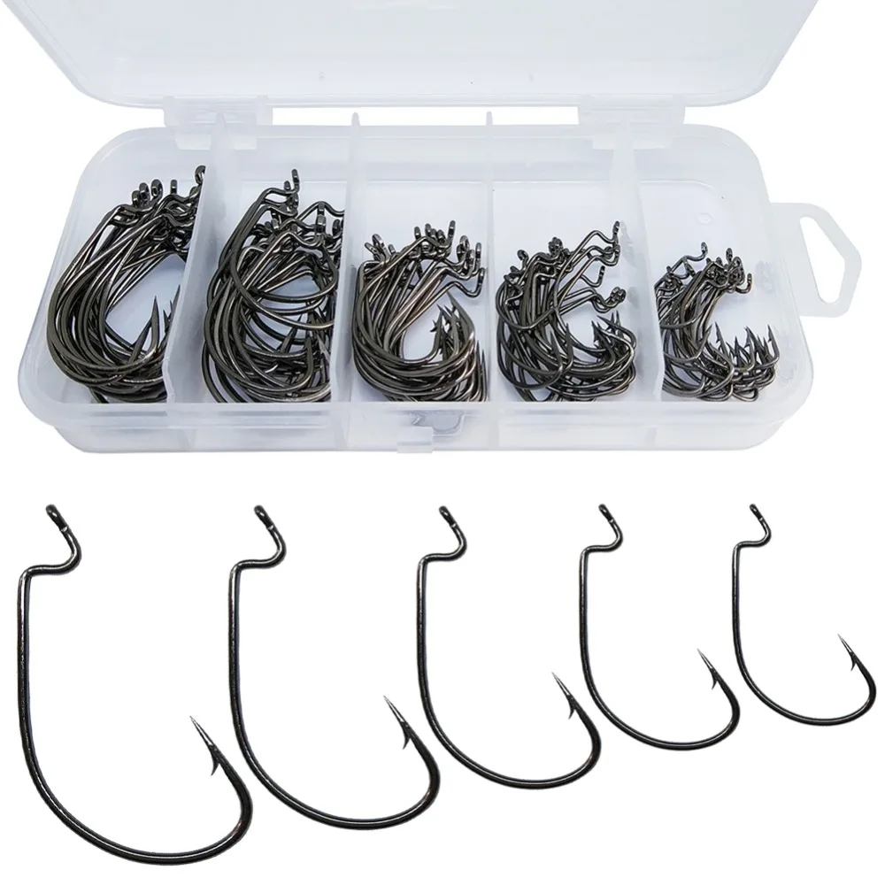 

50pcs/100pcs Mustad Offset Hook Fishing Kit Dedicated Crank Soft Bait Jig Fishhook Worm Hooks with Z Bend Carp Fishing Tackle