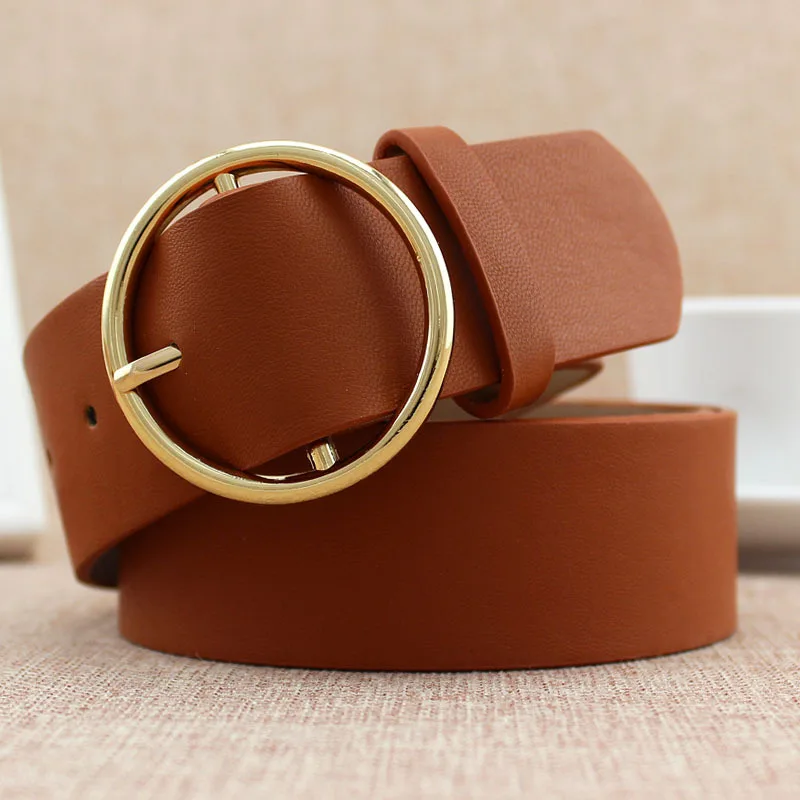 Classic Round Buckle Ladies Wide Belt Women Casual Leather Belts For Jeans