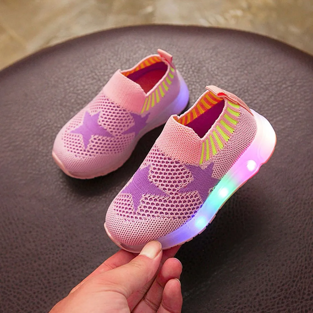 Детские сетчатые светящиеся спортивные кроссовки для бега со звездами для маленьких мальчиков и девочек; Повседневная обувь; kinderschuhe chaussures enfant kinderschoenen