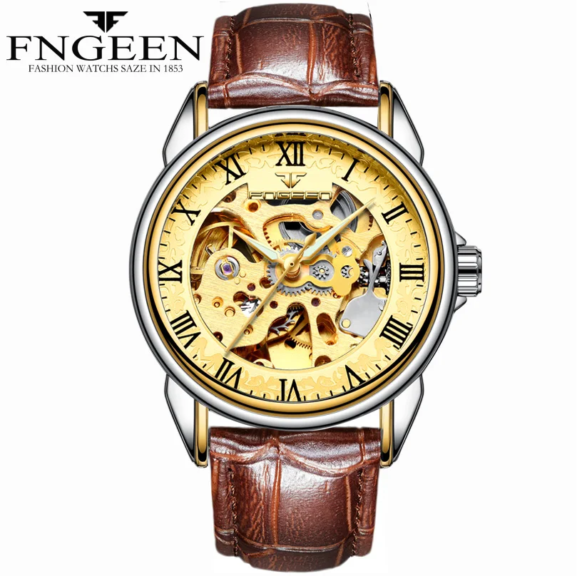 

FNGEEN Mens Watches Top Brand Luxury Mechanical Watch Hollow Engraving Case Skeleton Dial Sport Watches Relogio Masculino