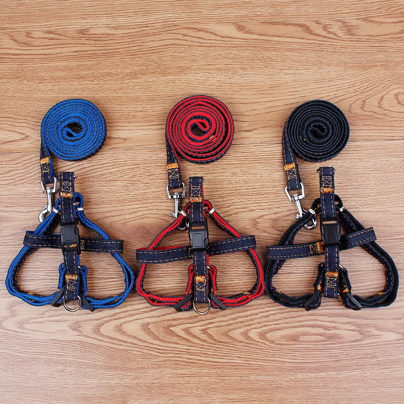 2017 New Dog Harness Jean Cloth Stitching Size Adjustable Pets Leash Stroller Walking Safety Halter Harness 3 Colors (9)