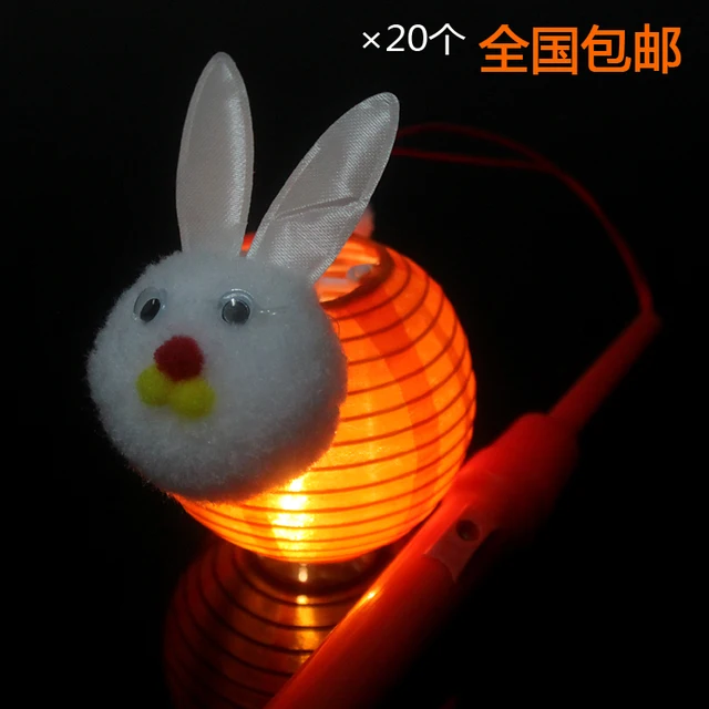 mid autumn lantern led bunny rabbit cartoon child hand silk lanterns