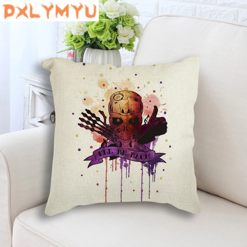 buy Vintage Retro Square Pillowcase Throw Pillow Watercolor Swordsman Skull Printed Linen Cushion Sofa Car Waist Cushion Home Decor