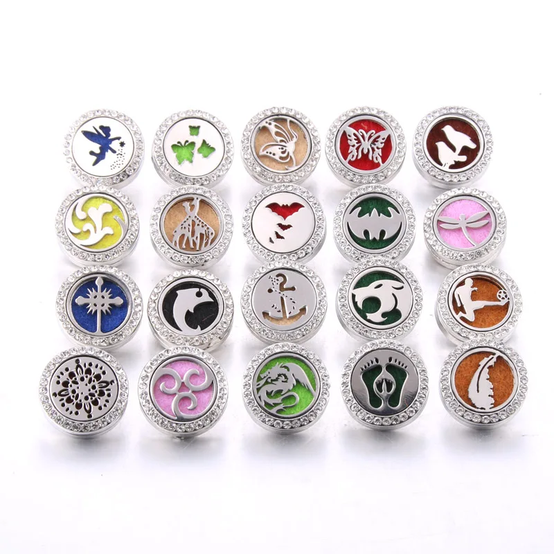 

New Snap Jewelry Tree of Life Perfume box 20mm Magnetic Stainless Steel Aromatherapy Essential Oil Diffuser Snap Button Locket