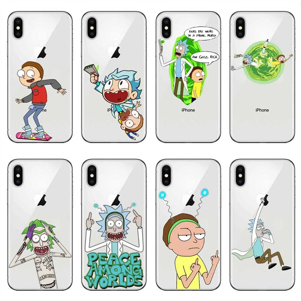 

Rick and Morty Funny Transparent Phone Case For iphone 7 8Plus X XS XR MAX 5 6 S SE Plus Soft Silicone Cases Cover