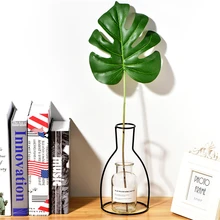 Скандинавский стиль Роза Золотая железная проволока вазы со стеклянной чашкой цветочный горшок Свадебные украшения дома аксессуары для гостиной