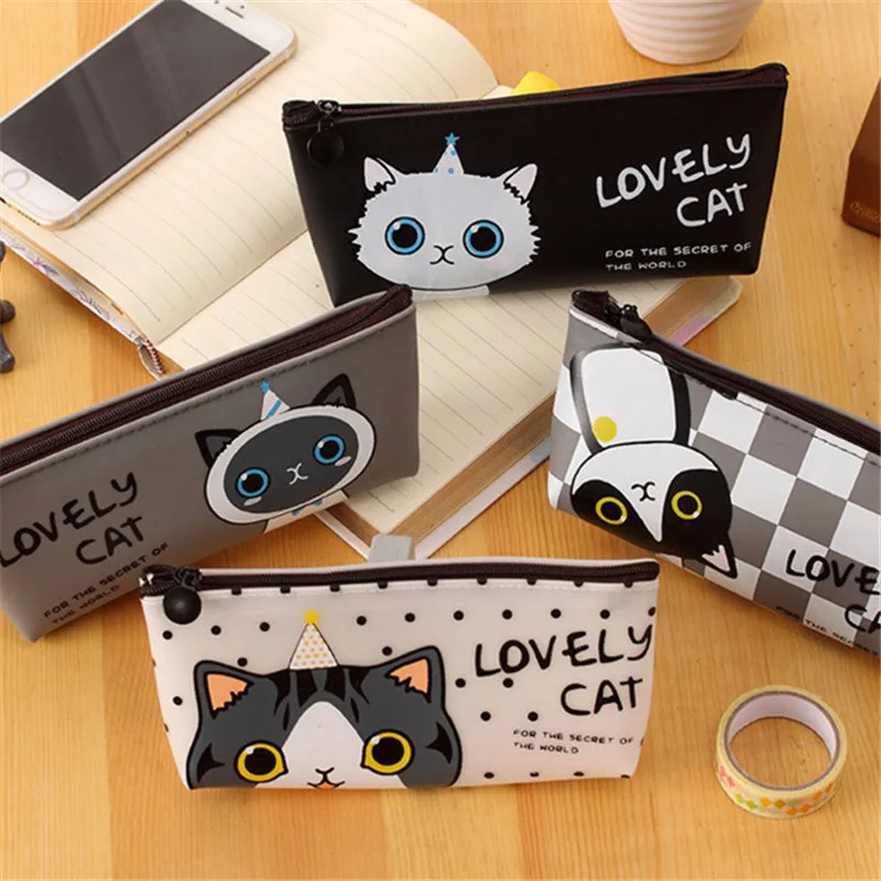 

Kawaii Cat School Storage Bag Pencil Bags Cute Silicone Waterproof Pencil Case for Kids Gift Girls Korean Stationery QW896487
