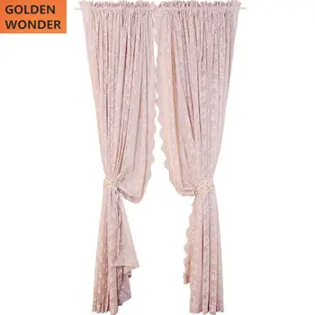 

American Style Retro Beautiful Lace Curtain 2 Pieces Partition Decoration Coffee Tulle Roses Curtains