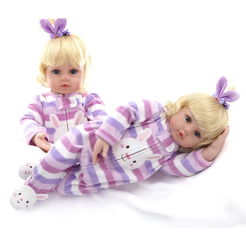 

New 22in 55cm Soft Cotton Body Lifelike Newborn Baby Girl With Golden Hair Stripe Clothes Adora Silicone Baby Dolls Toys