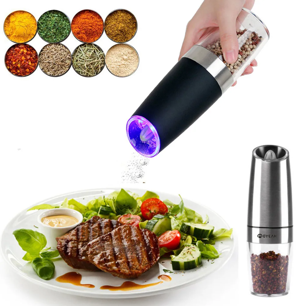 

New Electric Pepper Mills Automatic Salt Spice Grinder Herbal Grinding Seasoning Grind with LED Light BBQ Gadgets Kitchen Tools