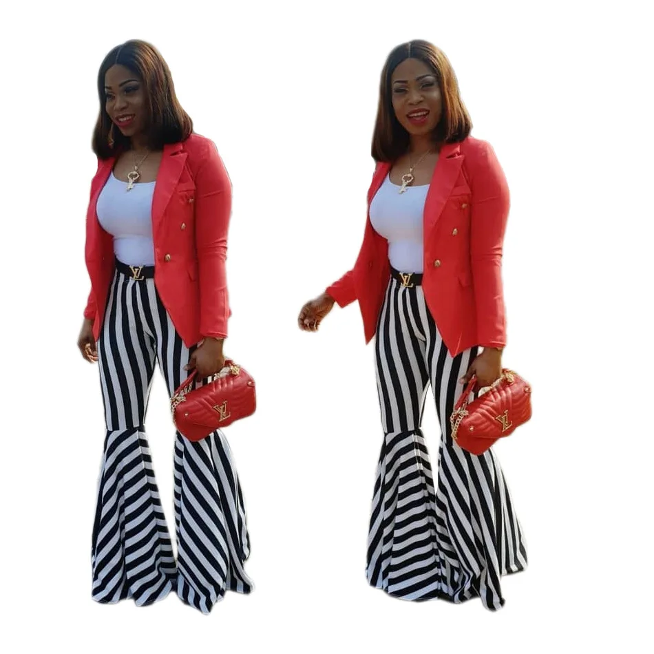 

Fashion Casual Women Wide Leg Pants Full Length Stripe Palazzo Pants Stretch Summer Trousers