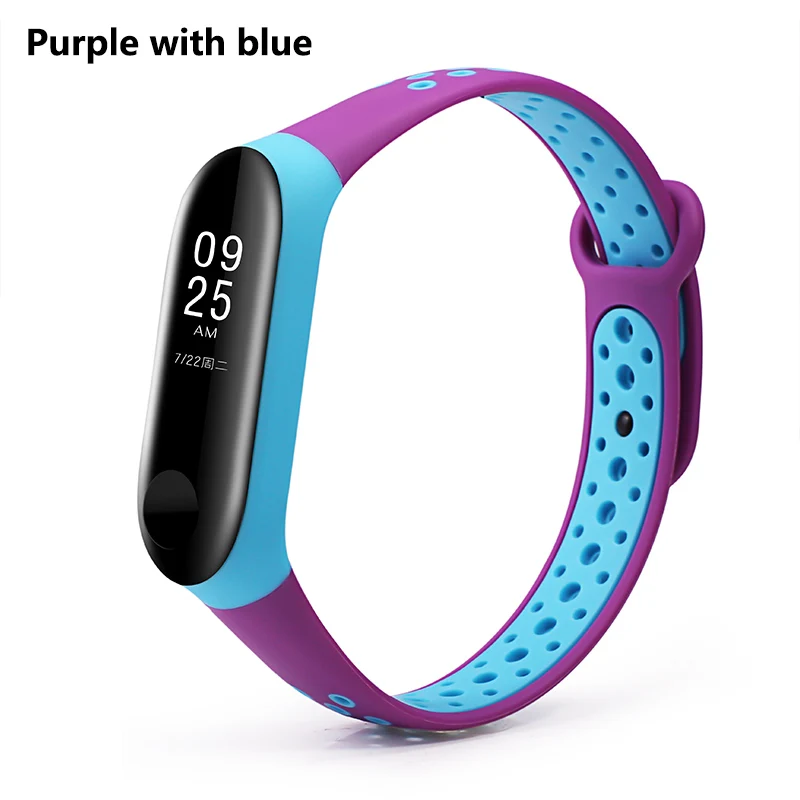 Ремешок BOORUI mi band 3, двойной цвет, дышащий силиконовый ремешок mi band 3, спортивный ремешок, сменный ремешок для xiaomi mi band 3 - Цвет: Purple with blue