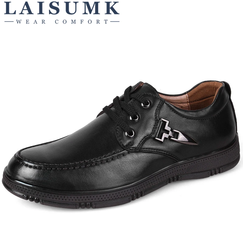 

LAISUMK New Fashion Leather Men Lace Up Flats Wear Resistant Shoes Casual Oxfords Males Leather Breathable Shoes Large Size