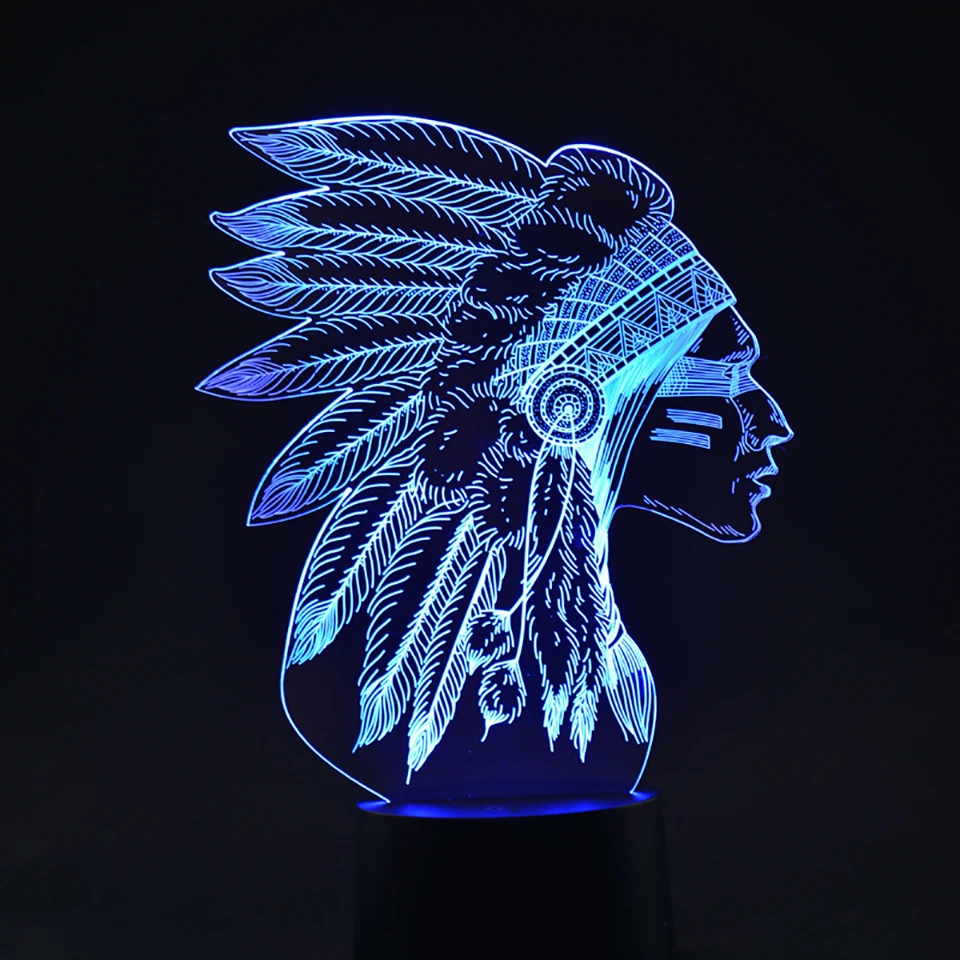 

7 Color Changing Novelty Usb Acrylic Night Lights 3D LED Indian Modelling Touch Button Table Lamp Bedroom Bedside Lighting Gifts