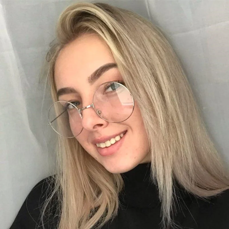

2019 Retro New Men Women Large Round Glasses Transparent Metal Frame Eyeglass Black Silver Gold Spectacles Eyeglasses 4 Colors