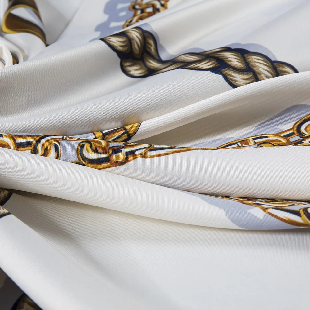 Квадратный шарф с цепочкой на поясе 130 см, роскошные брендовые шарфы для женщин, шелковый шарф из твила, женский платок, платок, Echarpe Tuaban