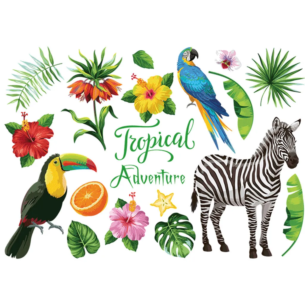 Стикер на стену с изображением тропических джунглей, попугая, для спальни, гостиной, мобильного телефона, креативный, прикрепленный к декоративной стене, украшение окна