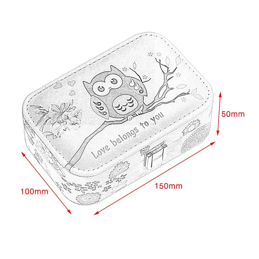 GENBOLI Owl Pattern Travel Jewelry Box Portable Leather Carrying Case Jewelry Organizer Storage Display Packaging Casket