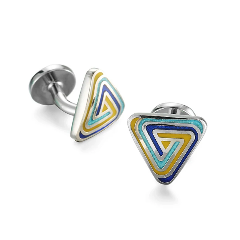 

WN new high quality brass men Cufflinks French fashion brand design triangle color pattern Cufflinks