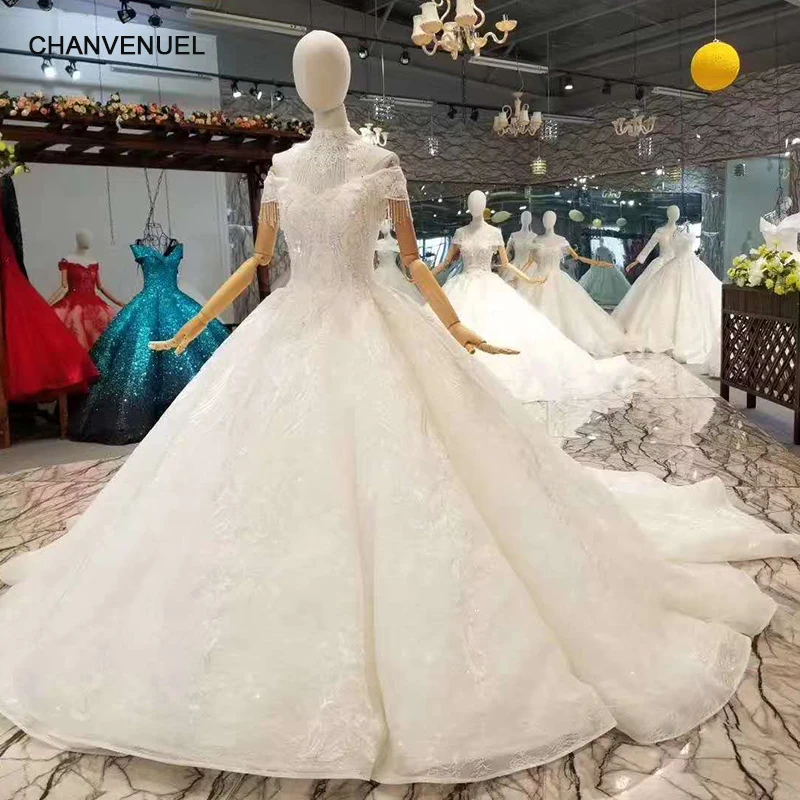 LSS077 shoulder chain decorate wedding gown off the shoulder sweetheart ball gown beaded flowers