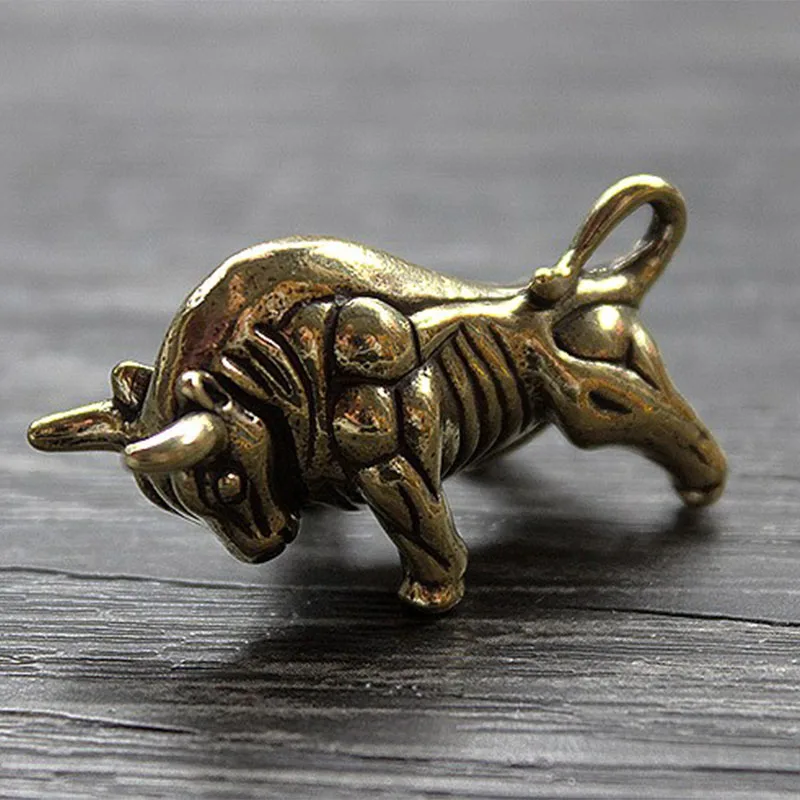 Handmade Solid Brass Bull EDC Keychain Pendant Key Pendant Zipper Head Accessories Tools