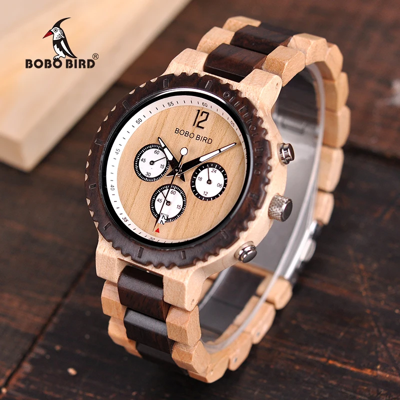 Acheter BOBO BIRD De Luxe En Bois Montre Homme Chronographe Militaire Quartz Montres relogio masculino hommes Grand Cadeau V R08