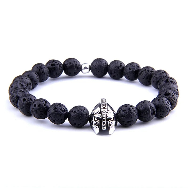 

Vinswet Charm Knight Warrior Gladiator Helmet Beads Bracelet Volcanic Lava Stone Owl Charm Couple Bracelet Women Men Jewelry