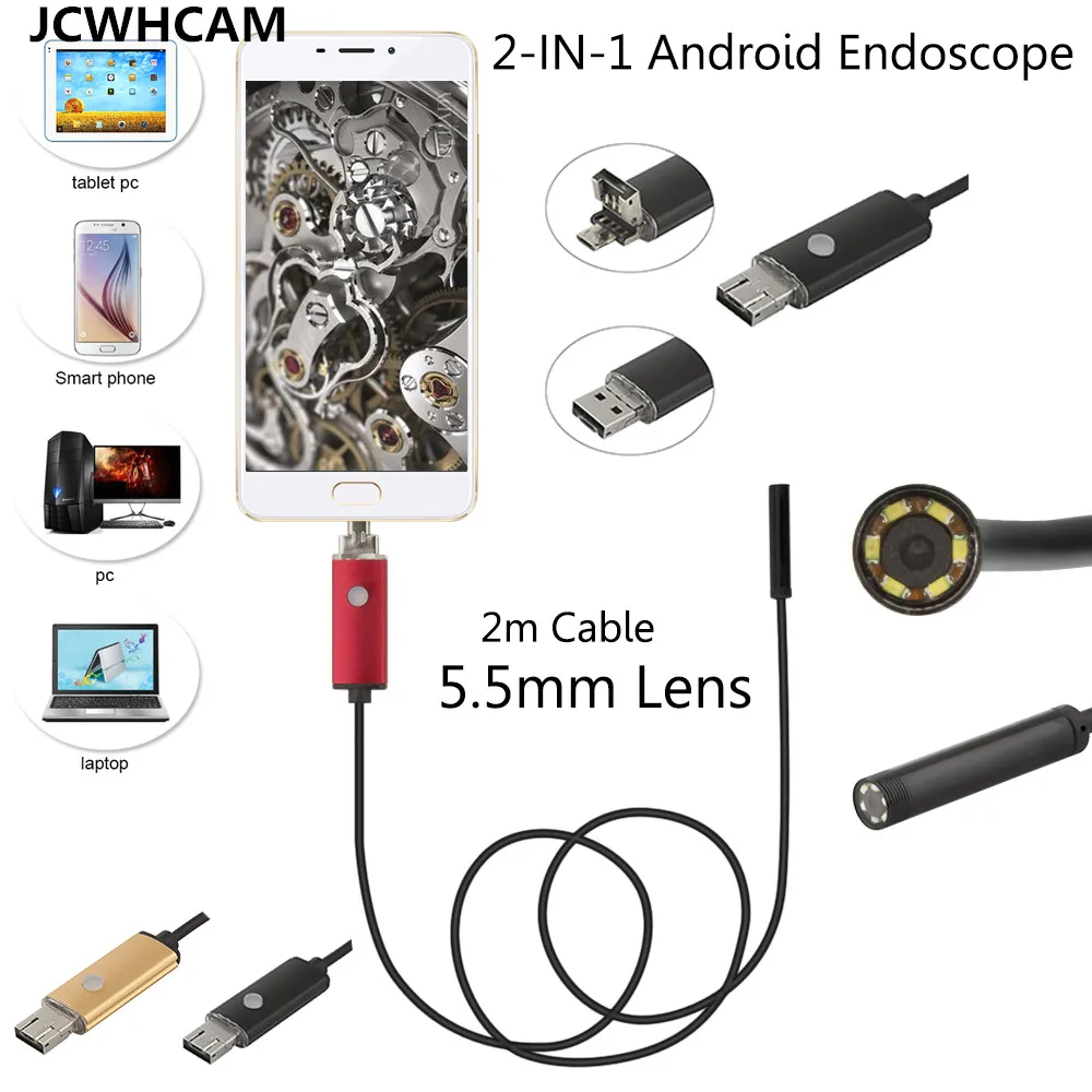 

Android USB Endoscope Camera 5.5mm Lens Snake Tube 2M Mini USB Borescope Inspection Camera for PC Waterproof Endoscopio Cam