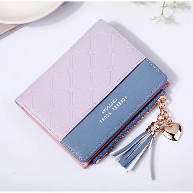 Women Wallet Female Short Paragraph Coin Purse Color Wallet Women Small Fold Wallets Tassel Zipper Button Bag Credit Card Holder (4)