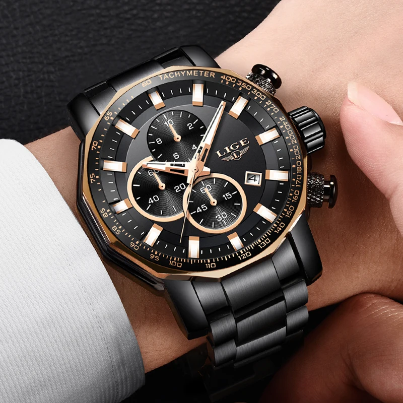 Reloj Hombre 2019 LIGE New Sport Mens Watches Top Brand Luxury Quartz Full Steel Watch Men Military Waterproof Chronograph Clock