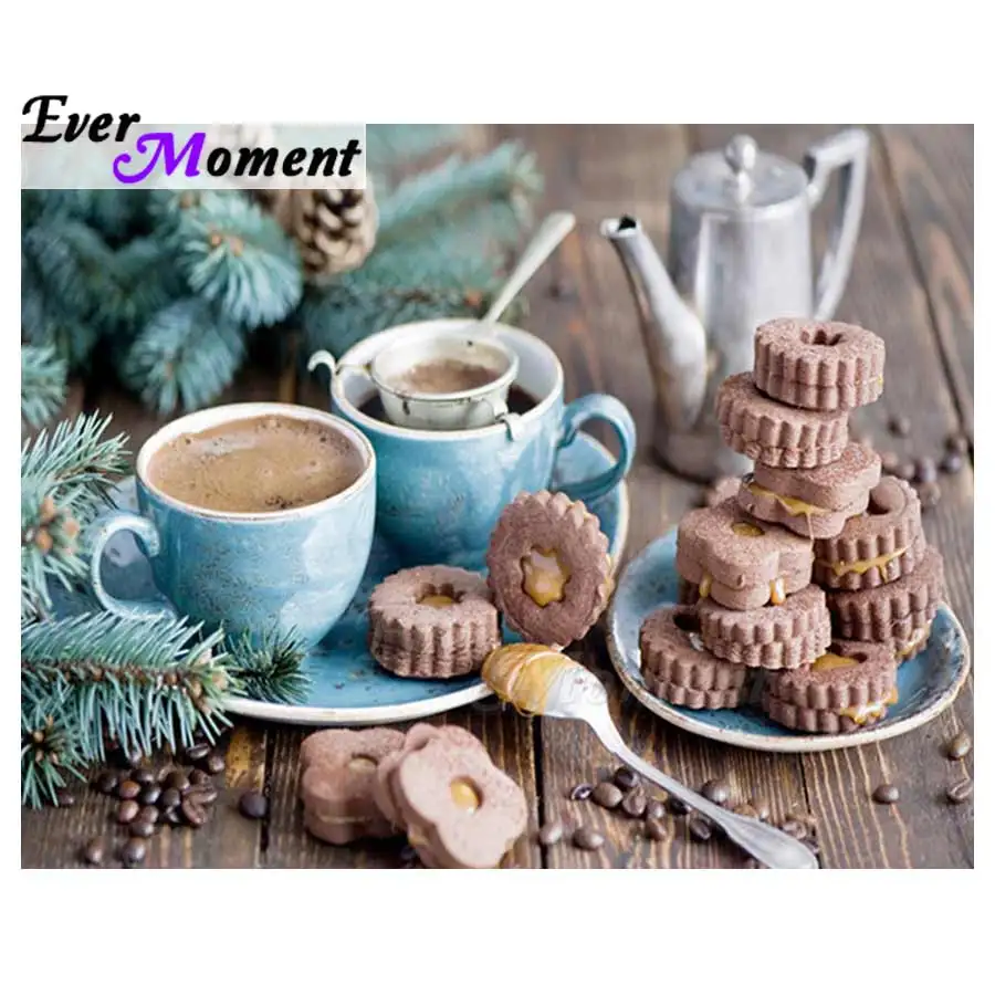

Ever Moment Diamond Painting Full Square Drill Dessert Cake Coffee Handmade 5D DIY Mosaic Diamond Embroidery Decoration 3F539