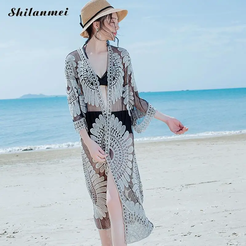 Buy Sexy Patchwork Female Long Cardigan Black Beach