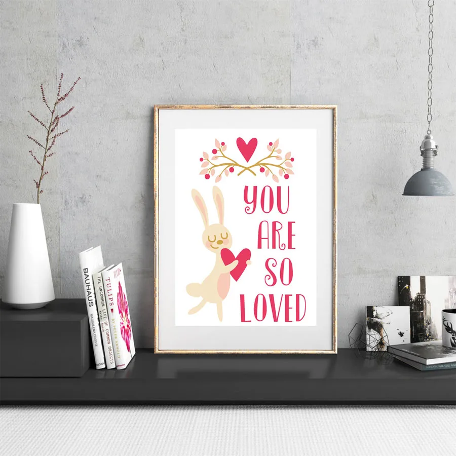 You-Need-Love-Rabbit-Heart-Shaped-Posters-And-Prints-Cartoon-Pop-Art-Painting-Canvas-Pictures-For