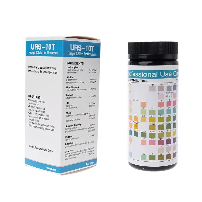 

100 Strips URS-10T Urinalysis Reagent Strips 10 Parameters Urine Test Strip Leukocytes, Nitrite, Urobilinogen, Protein, pH Blood