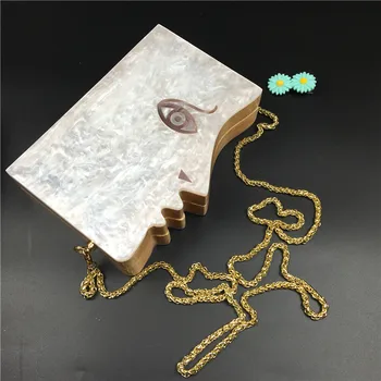 

Good quality wood fashion personality splicing white acrylic chain clutch handbags evening bag messenger bag mini flap gift