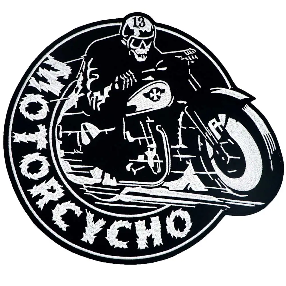 

LARGE SKULL MOTORCYCHO Embroidered Applique Sewing Label punk biker Patches Clothes Stickers Apparel Accessories Badge FU85