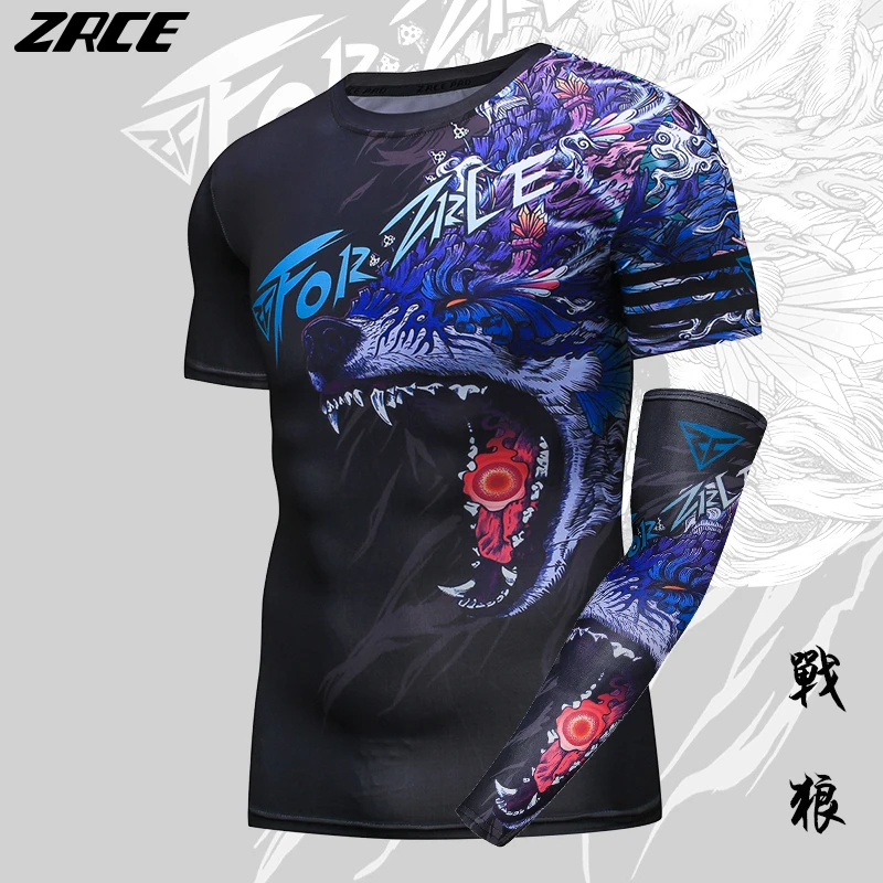 Online ZRCE 3D Print Wolf Männer Hemd Mit Arm Hülse O ansatz sommer Lustige Cosplay Kostüm Fremden Kühlen Dinge Streewear Dünne T hemd