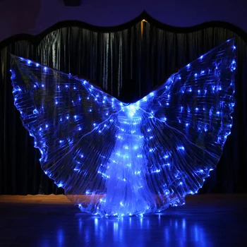 

Women Flashing Blue Light Belly Dance Isis Angel Wings LED Fairy Butterfly Dancer Costume Oriental Bellydance Dancing Accessory