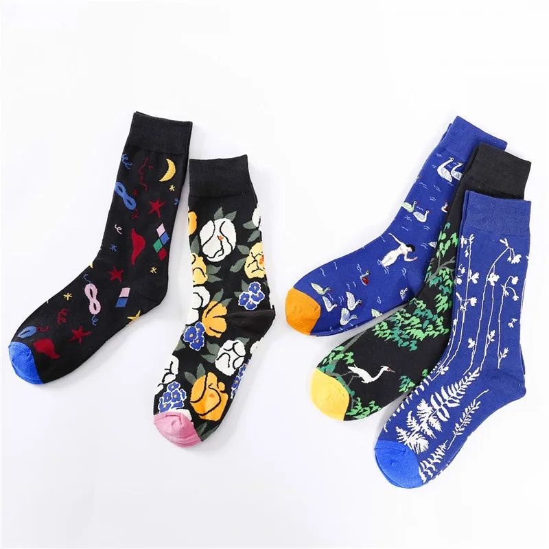 

Autumn Tube Socks Men Women Creative Funny Pattern Crane Grass Tree Flower Streetwear Stockings Skate Harajuku JP Cotton Happy