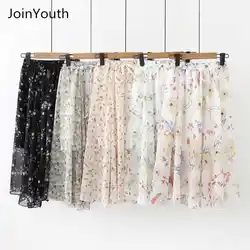 JoinYouth Новая Летняя Повседневная шифоновая юбка с цветочным принтом