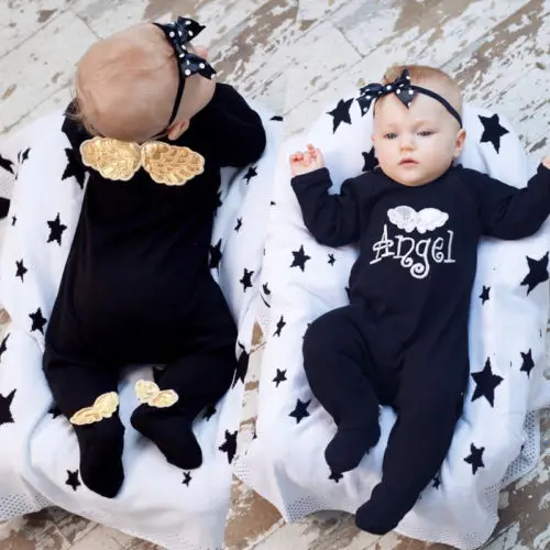 2019 осень для новорожденных мальчиков и девочек 3D Крылья письмо Footies хлопок с