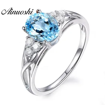 

AINUOSHI 925 Sterling Silver Natural Blue Topaz Ring 1.5 ct Oval Cut Topaz Weave Ring Fine Engagement Ring Jewelry for Woman
