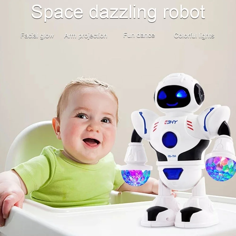 New Space Dazzling Music Robot Shiny Educational Toys Electronic Walking Dancing Smart Space Robot Kids Music Robot Toys