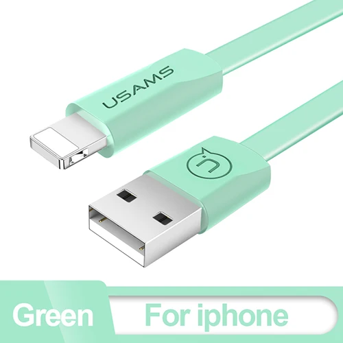 Кабель Micro USB для зарядки и передачи данных для iPhone, USAMS type-C кабель для iPhone X 8 7 plus светильник USB 2A плоский кабель для мобильного телефона - Цвет: Green for iPhone USB