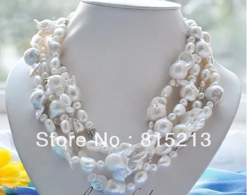 

FREE SHIPPING>>>@@ > N696 HUGE 4strands 18" 32MM WHITE BAROQUE KESHI REBORN PEARL NECKLACE