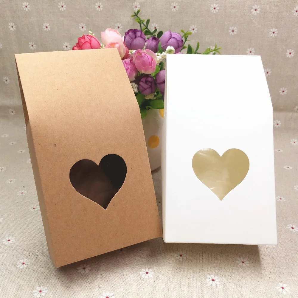 

30Pcs/Lot Kraft Paper Wedding Gift Bags With PVC Window Packing Protecting Displaying Food Gift Box Decoration Boxes 8x16x5cm